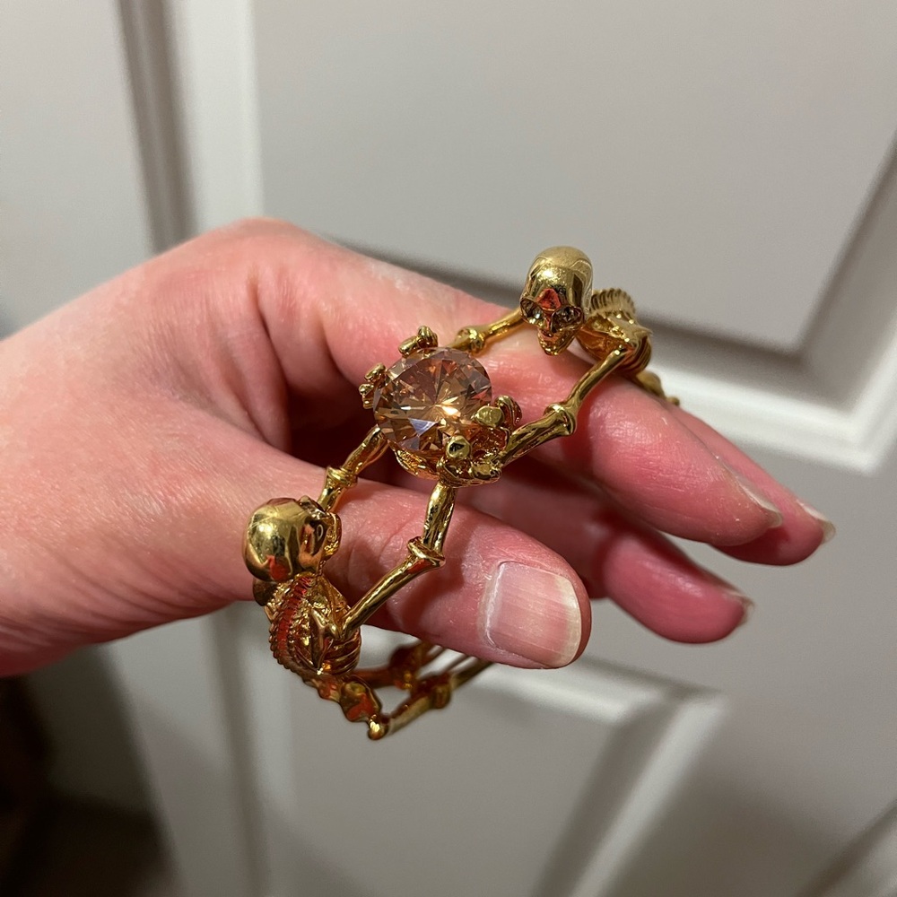 Alexander McQueen Gold Double Twin Skeleton Hinged Bangle Bracelet - Picture 2 of 10